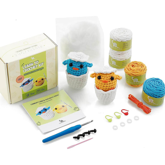 Chirpy Chick Crochet Kit for Beginners 2Pcs - Beginner Crochet Starter Kit for Complete Beginners Adults, Crocheting Knitting Kit with Step-by-Step Video Tutorialso Tutorials for Right- and Left-Handed People