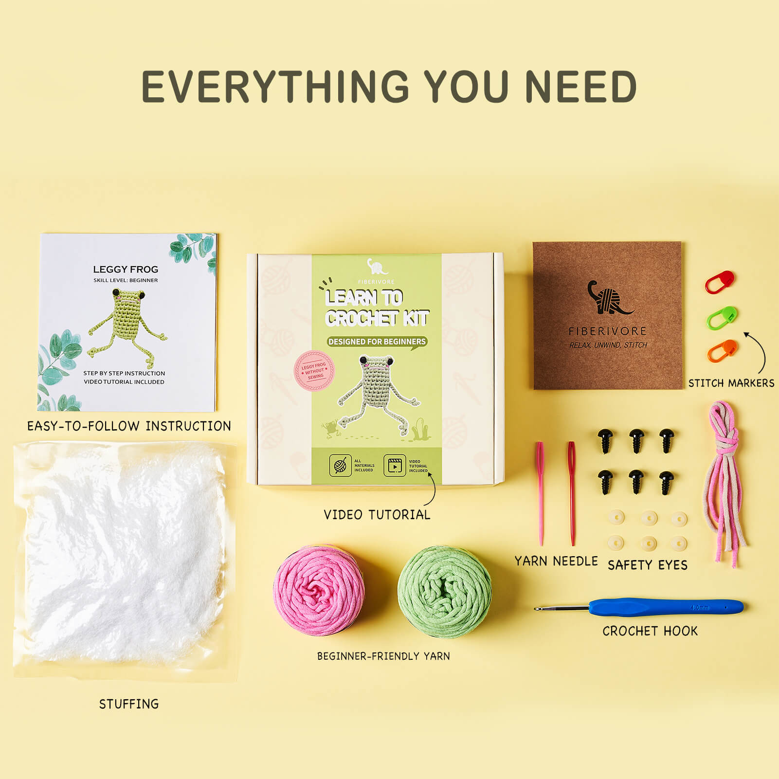 Beginner Crochet Kit Crafts for Adults Crochet Starter Knitting Kit DIY Animal Kits with Yarn Green