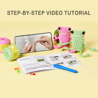 Little Frog Animal Stuffed Toy,DIY Crochet Material Kit with Video